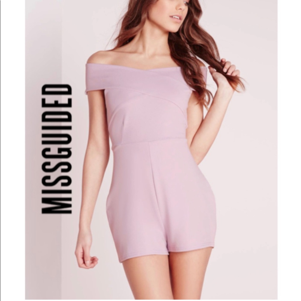 Missguided - Cross Wrap Bardot Romper (Mauve)